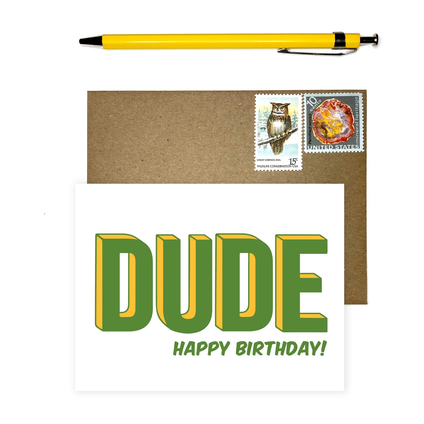 Dude Birthday Card in Green and Yellow