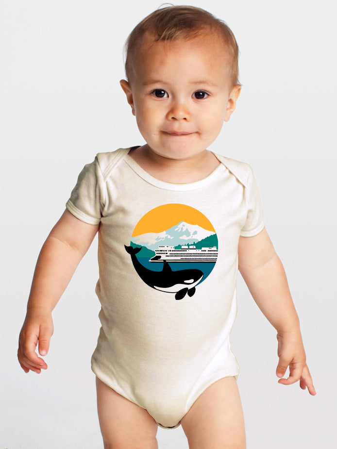 Mountain and Ferry -- Gender Neutral Organic Cotton Baby One-piece