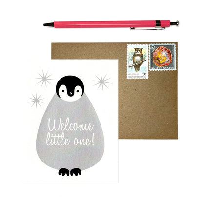 Welcome Little One -- Baby Penguin New Baby Screenprinted Card