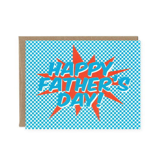 A pop art style card, featuring small blue dots and "Happy Father's Day!" text