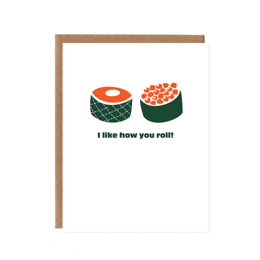 Product image for I Like How You Roll -- Screenprinted Sushi Love Card
