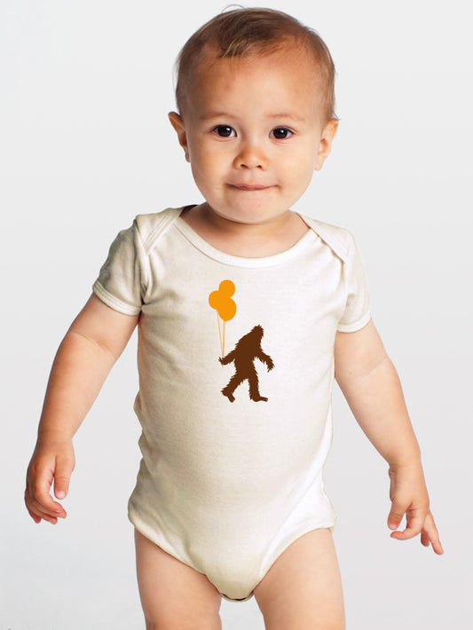 Product image for Sasquatch and Balloons -- Screenprinted Oraganic Baby One-Piece