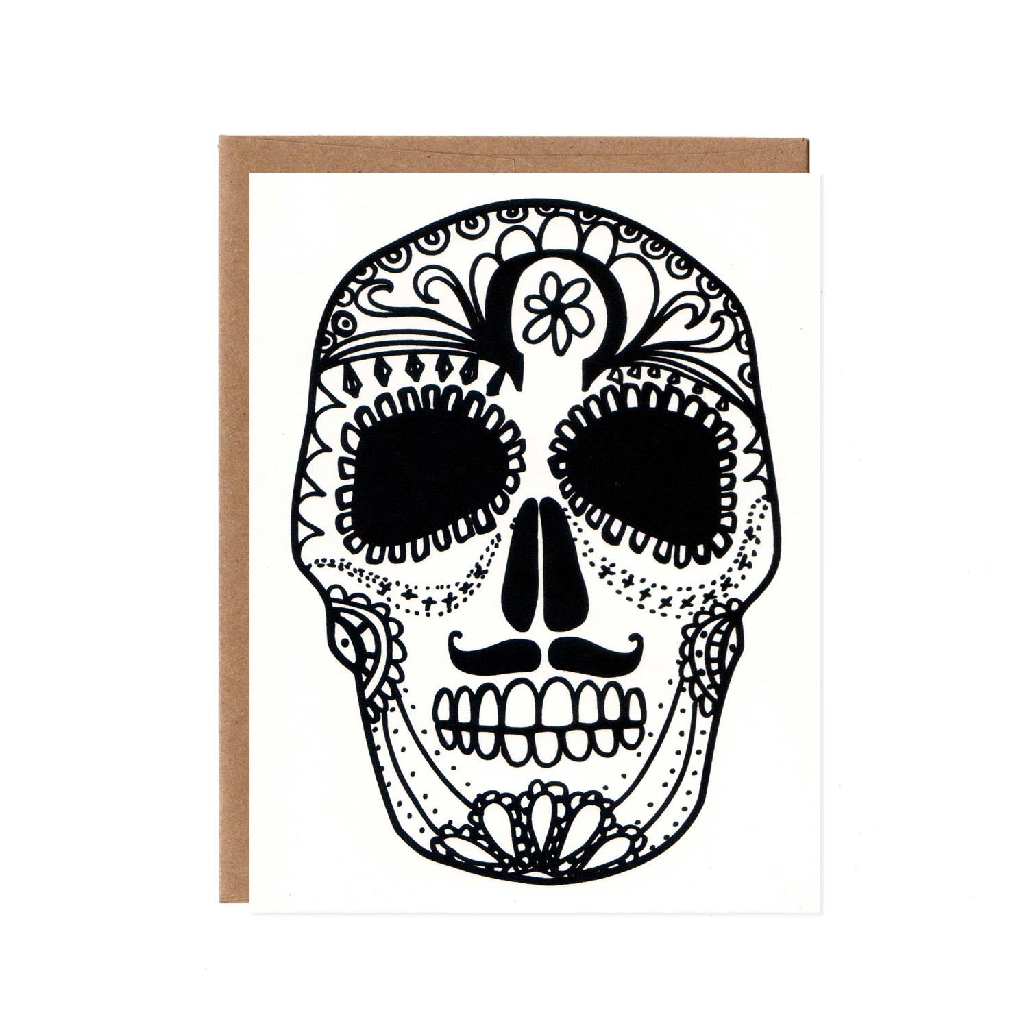 Black sugar skull Image on a white greeting card