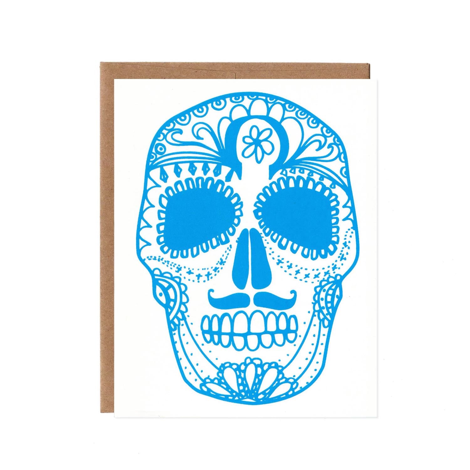 Blue sugar skull Image on a white greeting card