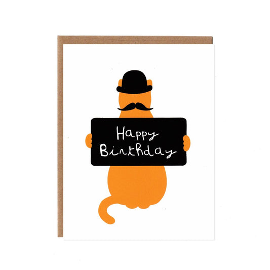 Product image for Happy Birthday Cat Card -- Mustache and Bowler Hat